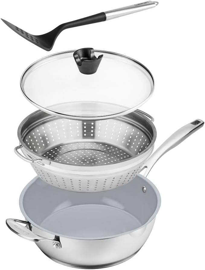 Cuisinart Preferred Pan 4-Pc Set - Stainless Steel (4.5 Qt. Multi-Purpose Pan w/Cover, Steamer, Slotted Turner)