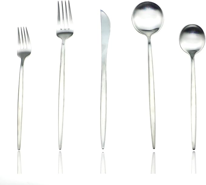 JASHII 18/10 Stainless Steel 20-Piece Matte Silver Flatware Set,Dinner Knife Fork Salad Fork Dessert Spoon, Service for 4, Luxury Silverware Cutlery Utensil Sets