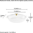 11" x 7" Ceramic Oval Casserole Dish with Glass Lid, 1.3 Quart White Serving Soup Tureen,Chafing Dish for Buffet, Family Food preserve Tray, Catering Casserole for Party Style