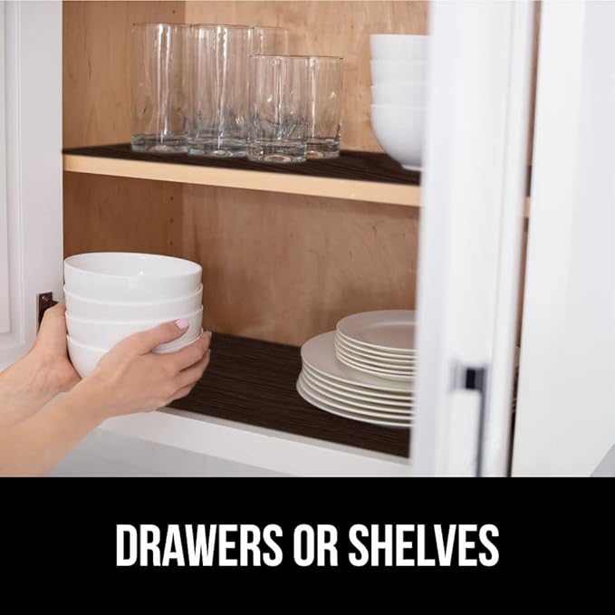 GORILLA GRIP DripGuard Drawer and Shelf Liner for Cabinet, Slip Resistant Non Adhesive Protection for Kitchen, BPA Free Smooth Surface Plastic Liners for Cabinets, Bathroom Drawers, 17.5x120 Inch Wood