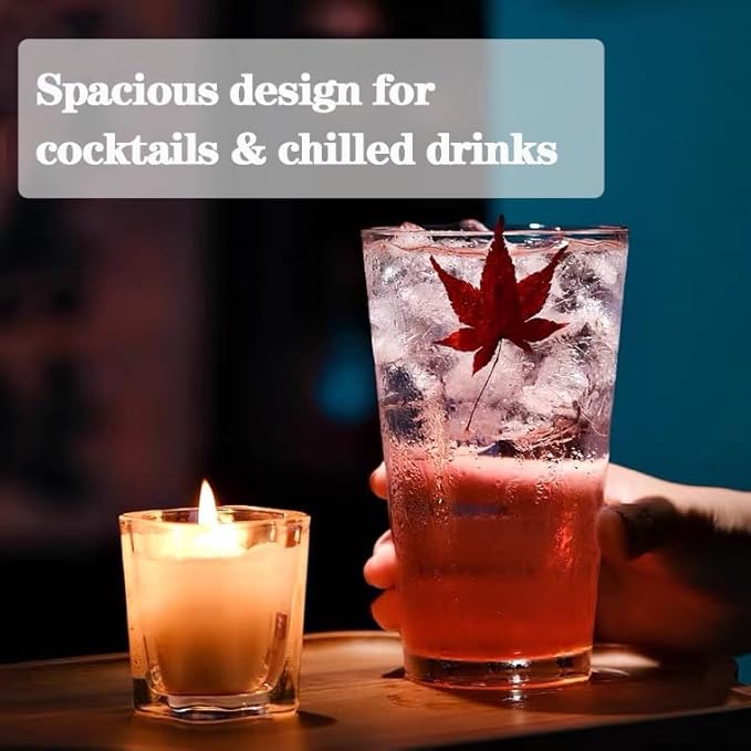 16.3 oz Drinking Glasses Set of 4, Glass Cups Set,Pint Glasses, Iced Coffee Cups,Highball Drinkware Glassware, Water Glasses for Cocktails,Beer,Wine,Juice