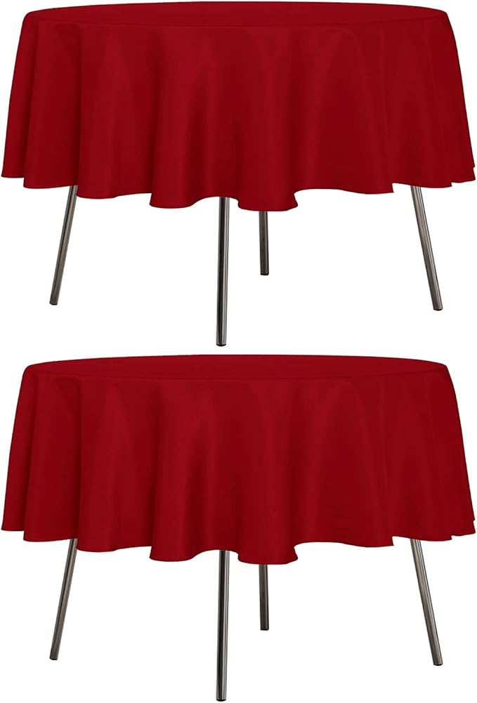 sancua 2 Pack Round Tablecloth 70 Inch Red, Stain and Wrinkle Resistant Table Cloth - Washable Polyester Table Cover for Dining Tables, Buffet Parties and Camping
