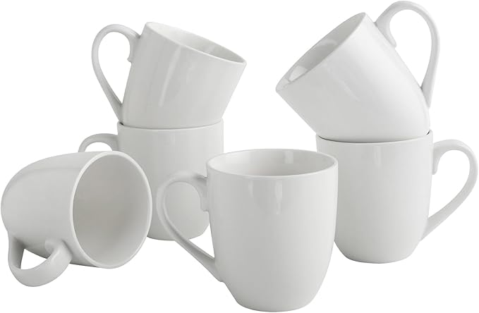 Coffee Mugs Set of 6, 16Oz Large Ceramic Mugs with Comfort Grip, White Porcelain Coffee Cups for Cocoa, Latte, Hot Tea, Cappuccino, Mocha, Milk, Dishwasher Safe, 5.5 x 4.5 inch
