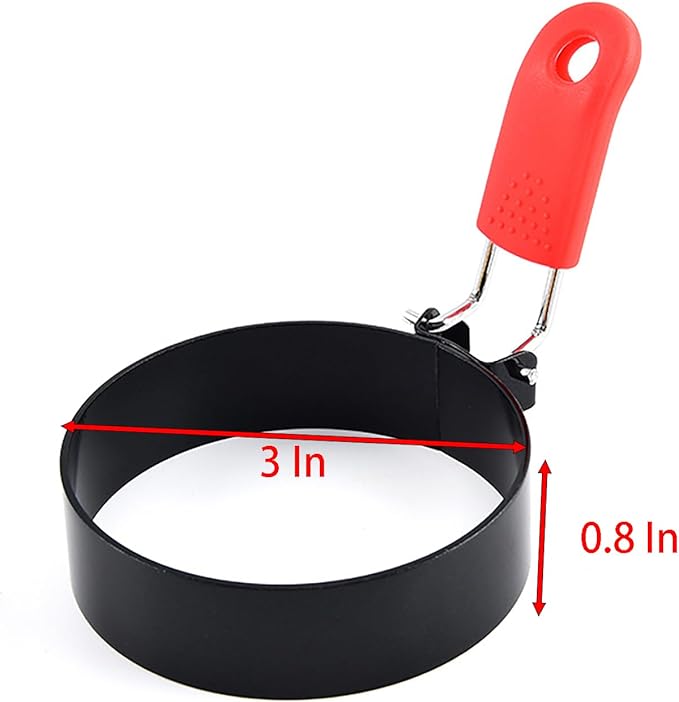 Thickened Egg Molds, 2 Pack 3 Inch Round Shape Iron Egg Ring Molds for Cooking and Griddle of Egg, Flapjack, and Bread (red)