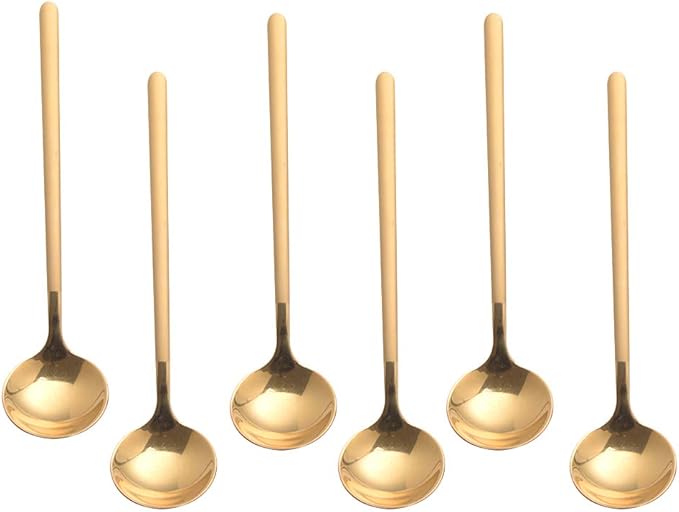 6 PCS Gold Coffee Spoons, 18/8 Stainless Steel Espresso Spoons, 5.2 Inches Vogue Mini Tea Spoon, Cappuccino Stirring Small Spoon for Dessert, Ice Cream, Frosted Handle, Sweejar (Gold)