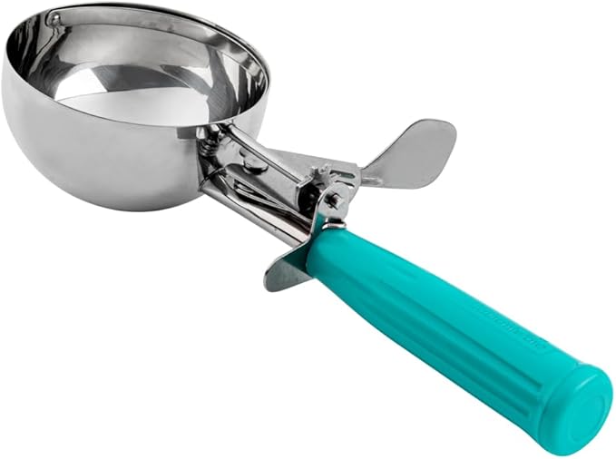 Restaurantware Met Lux 6 Ounce Portion Scoop 1 Durable Disher Scoop - Thumb Trigger Teal Stainless Steel Ice Cream Disher For Portion Control For Ice Cream Mashed Potato And Cookie Dough