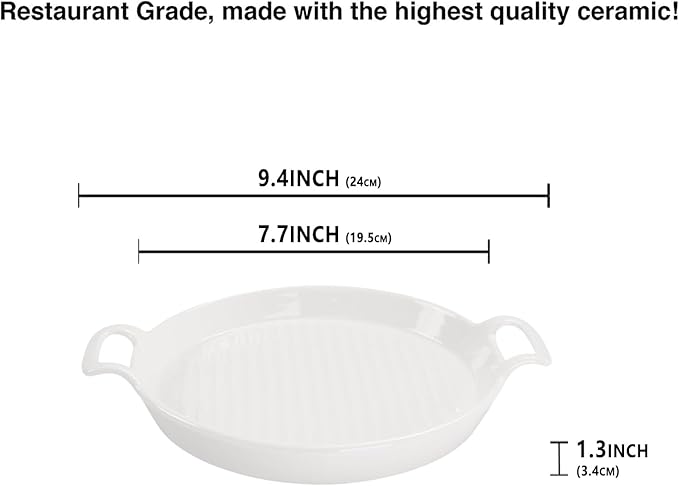 Round 7.4 Inch Au Gratin Baking Dishes, Set of 2, Porcelain Baking pan Oven Safe, Roasting Lasagna Pans, for Casserole Dish, Pie Plate, Baking, Small Plates, Au Gratin Baking Dishes