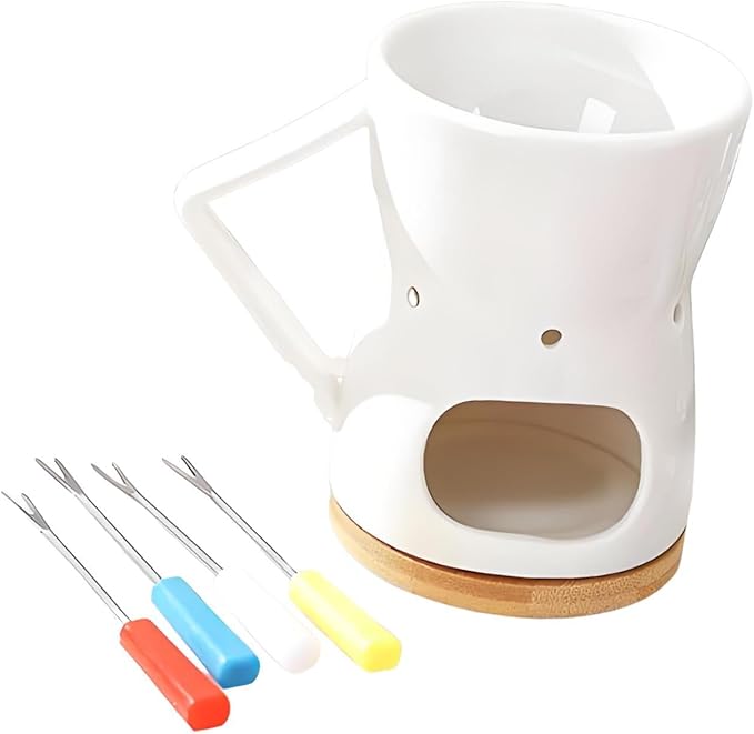 Fenteer Chocolate Fondue Pot Cheese Melting Insulated Pot Butter Heater with Forks for Dinner Party Engagement