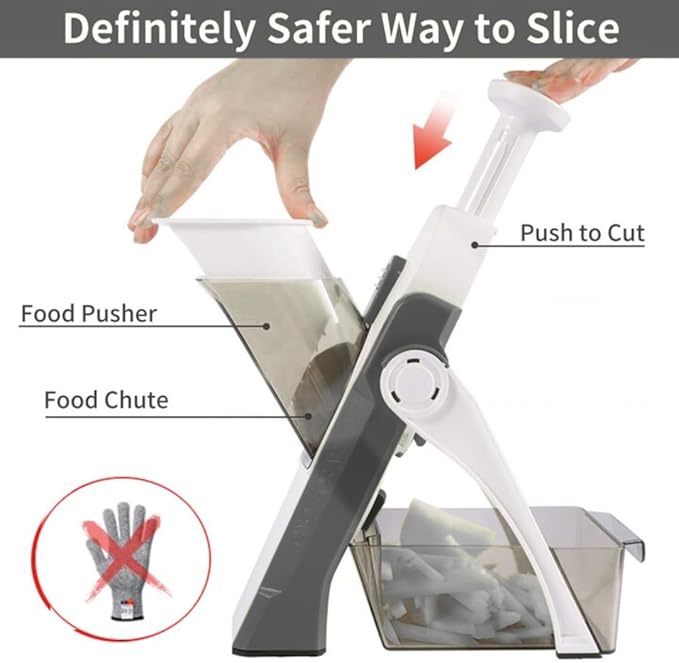 5-in-1 Safe Mandoline Slicer – Compact Foldable Vegetable & French Fry Cutter Mandoline Food Slicer Adjustable Thickness from 0.1 to 8mm for Kitchen, Ideal for Fruits, Vegetables, and Potatoes