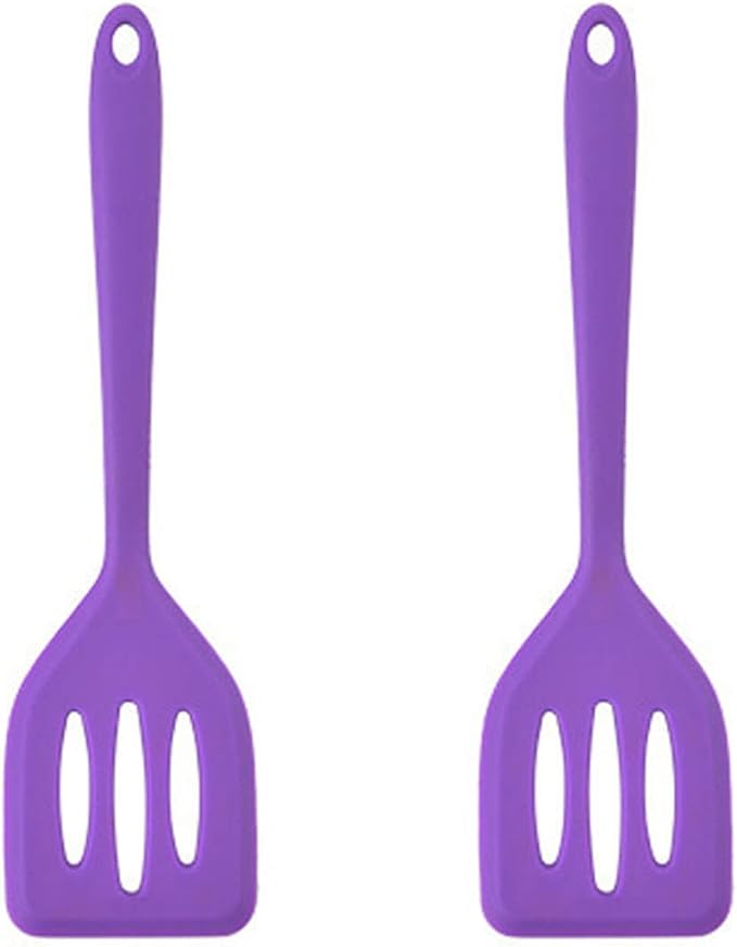 2Pack Small Silicone Turner High Heat Resistant Slotted Spatula for Fish, Eggs, Pancakes and More (12 IN, Purple)