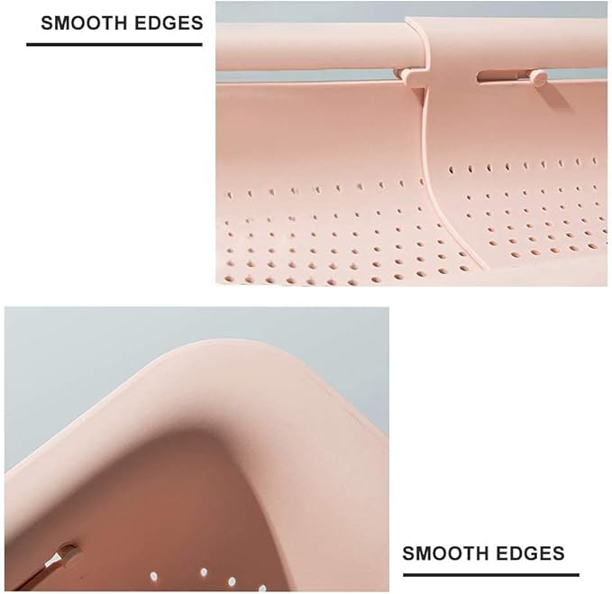 Collapsible Sink Colanders and Strainers Basket Over the Sink Colander Collapsible Colander Extendable Plastic Fruit Vegetable Strainer Drainer Basket for Kitchen(Length 14.3 inch-19.4 inch) (Pink)