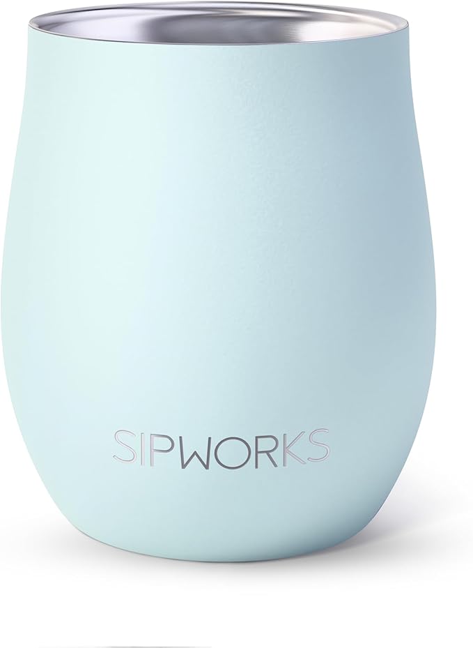 Sipworks Insulated Whiskey Tumbler - 8 oz Stainless Steel Bourbon Lowball Tumbler with Double Walled Vacuum Insulation - Spill Resistant Cocktail Nosing Glass Mug | Travel & Parties - Light Cyan