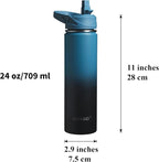 CIVAGO 24 oz Insulated Water Bottle With Straw, Stainless Steel Sports Water Flask Cup with 3 Lids (Straw, Spout and Handle Lid), Double Walled Travel Thermal Canteen Mug, Black