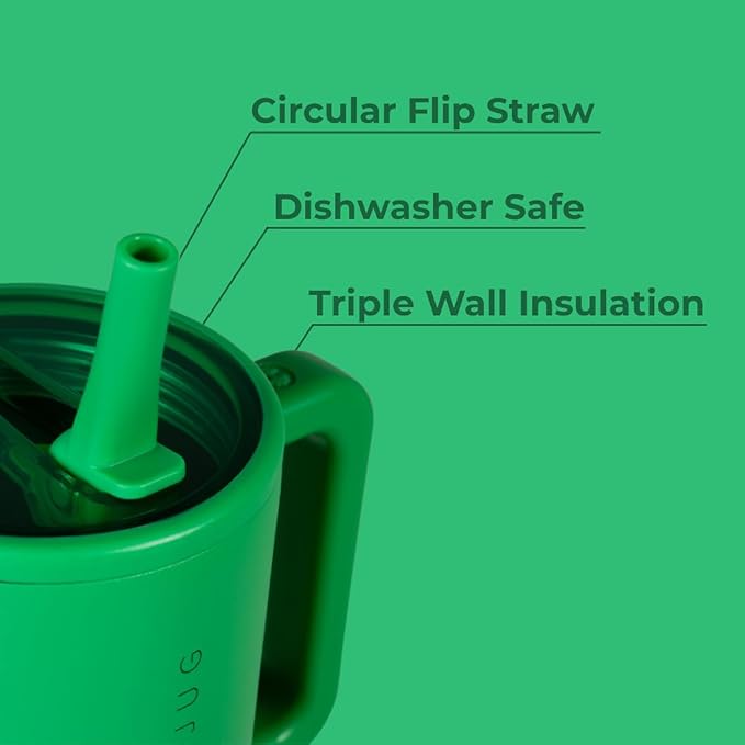 HydroJug Traveler - 32 oz Water Bottle with Handle & Flip Straw - Fits in Cup Holder, Leak Resistant Tumbler-Reusable Insulated Stainless Steel & Rubber Base - Gifts for Women & Men, Clover