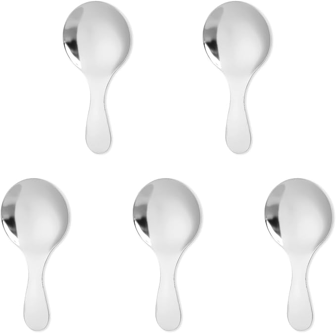 5 PCS Short Handle Spoons Silver Mini Scoops Stainless Spoons for Canisters Small Coffee Scoops Candy Scoops for Condiments Tea Desserts Coffee