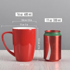 homEdge Porcelain Mug Set, 16 Ounces Cup for Tea, Latte, Mocha, Hot Chocolate, Set of 6, Red