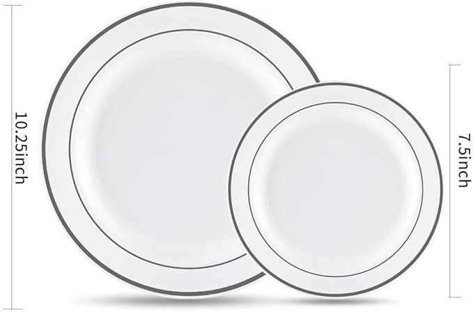 WDF 60PCS Silver Plastic Plates Disposable - Silver Plates Include 30 PCS 10.25inch Silver Dinner Plates and 30PCS 7.5inch Silver Salad Plates for Wedding & Party
