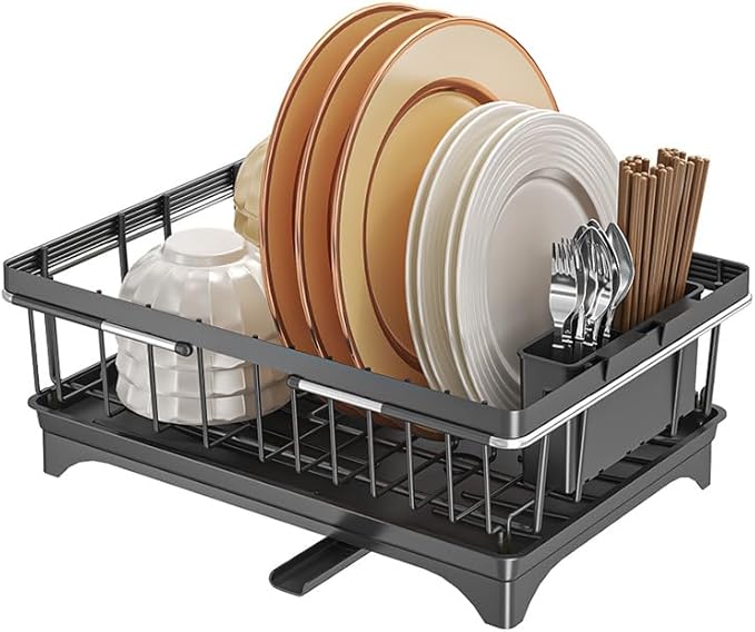 Dish Drying Rack with Detachable Drainboard – Expandable Over Sink Dish Rack, Dish Dryer Rack for Inside Sink,Countertop Dish Drainer with Utensil Holder