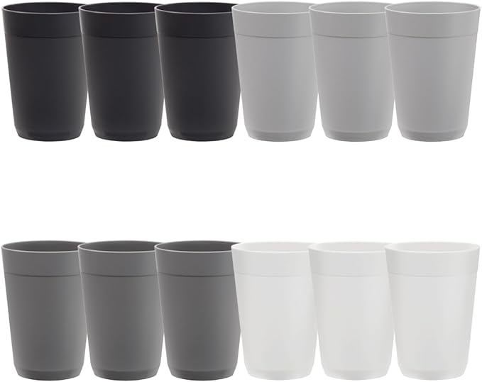 US Acrylic Newport 10 ounce Unbreakable Plastic Stackable Juice Tumblers in Grey Stone | Set of 12 Drinking Cups | Reusable, BPA-free, Made in the USA, Top-rack Dishwasher and Microwave Safe