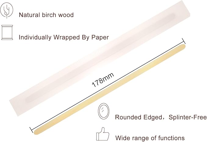 Coffee Stirrers 500pcs Individually Wrapped Coffee Stirrers Wood - 7 Inch Disposable Wooden Stir Sticks for Coffee, Cocktail and Hot Drinks