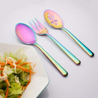 Rainbow Serving Spoons*2 Slot Spoons* 2 Forks *2 Buffet Colander Stainless Steel Banquet Set, Set of 6. Lenght 9" (6-rainbow spoon forks set)