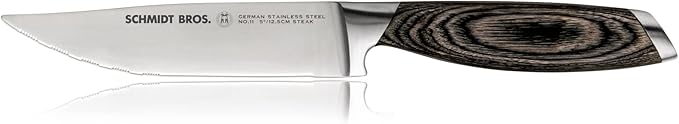 Schmidt Brothers -Bonded Ash 4-Piece Jumbo Steak Knife Set, High-Carbon German Stainless Steel Cutlery in a Wood Gift Box