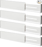 FJO 4 Pack Adjustable Bamboo Drawer Dividers - 11.8" - 17" Expandable Drawer Separators for Kitchen, Utensils, Clothes, Bedroom, Dresser, Bathroom (White)