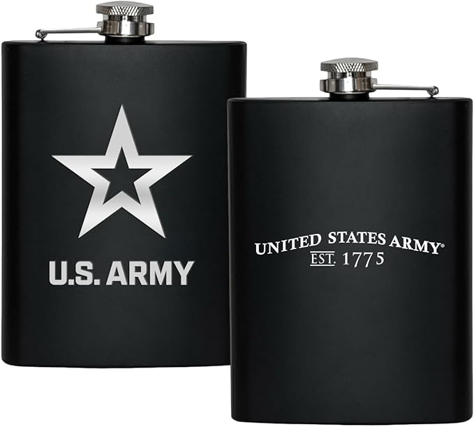 US Army 8 oz Flask | Stainless Steel Hip Flask for Liquor – Matte Black, Great Gift Idea for Veterans - Army Black Flask