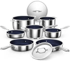Nuwave Pro-Smart 9pc Stainless Steel Cookware Set, Healthy Duralon Blue Non-Stick Ceramic Coating, Heavy-Duty Tri-Ply Construction, Ergonomic Stay-Cool Handles, Induction-Ready & Works on All Cooktops
