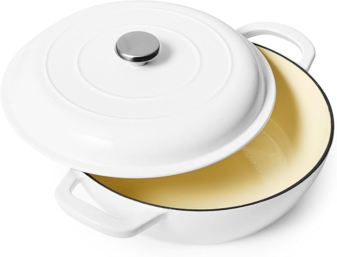 Sur La Table Enameled Cast Iron Deep Braiser, 5 qt, White