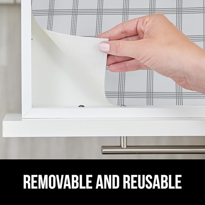 GORILLA GRIP DripGuard Drawer and Shelf Liner for Cabinet, 24x240 Inch, Slip Resistant Non Adhesive Protection for Kitchen, BPA Free Smooth Surface Plastic Liners for Cabinets, Drawers, Gray Stripe