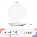 Miicol Ceramic Appetizer Plates Set of 6, White Dessert Plates 8 Inch, Small Dinner Plates, Modern Round Salad Plates, Porcelain Serving Dishes for Snack, Bread, Fruit, Microwave & Dishwasher Safe