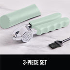 GORILLA GRIP Garlic Press and Peel Set, Heavy Duty Mincer Tool, Easily Mince and Crush Garlics, Ginger, Nuts, Seeds, Large Ergonomic Handle, Peeler Included, Peeling Cloves, Kitchen Gadgets, Mint