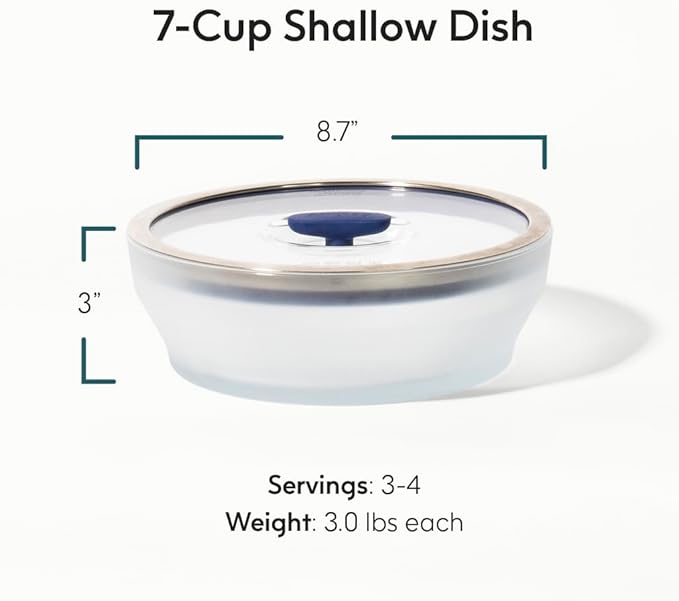 Anyday 7-Cup Microwave Cookware and Glass Container with Glass Lid, Plastic-Free Shallow Food Storage | Stackable Airtight Steamer with Vented Lid for Microwave-Safe Reheating & Steaming Vegetables