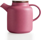 Yundu 1500ml / 50 oz Ceramic Teapot with Infuser & Wood Lid - Matte Purple, Loose Leaf Tea Pot with Removable Strainer, Large Capacity
