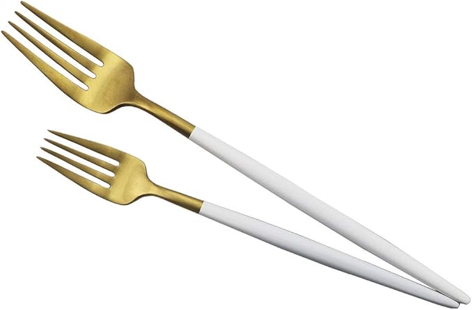 JASHII Luxury Wthie Gold Flatware, Silverware Sets, 5-piece Elegant Cute 18/10 Stainless Steel Silverware Set for Eating Home Kitchen Hotel Restaurant, Service Sets for 1 People, Dishwasher Safe