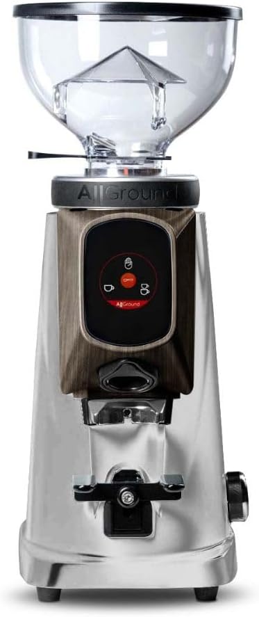 AllGround All Purpose Home Coffee Grinder - Residential Grinder - Made in Italy - By Fiorenzato (Bright Silver w/Dark Oak)
