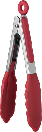 600ºF Heat Resistant Kitchen Tong: U-Taste 7 inch Silicone Cooking Tong with Firm Sealed Non Stick Rubber Tips & Silicon Coated 18/8 Stainless Steel Handle & Smooth Locking for Serving Salad (Red)