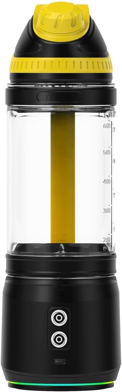 Portable Blender, Anti-Jamming 300 Watt for Shakes and Smoothies, 24oz Travel Blender USB Rechargeable, BPA Free Sporty bottle with a Travel Lid. (Black Base Grey Lid) (Black Base Yellow Lid)