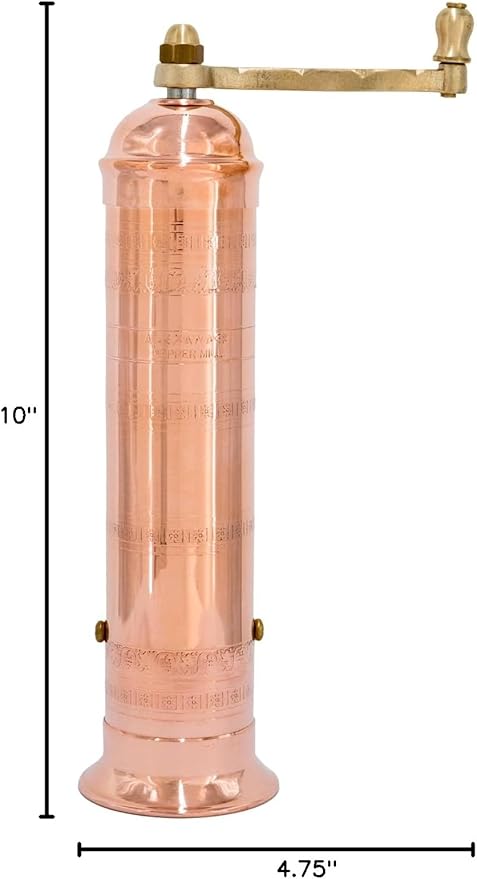 The Original Greek Pepper Mill 10 Inch Tall | European Pepper Mill Grinder with Crank Handle | Manual Pepper Grinder | Peppercorns Refillable - Copper…