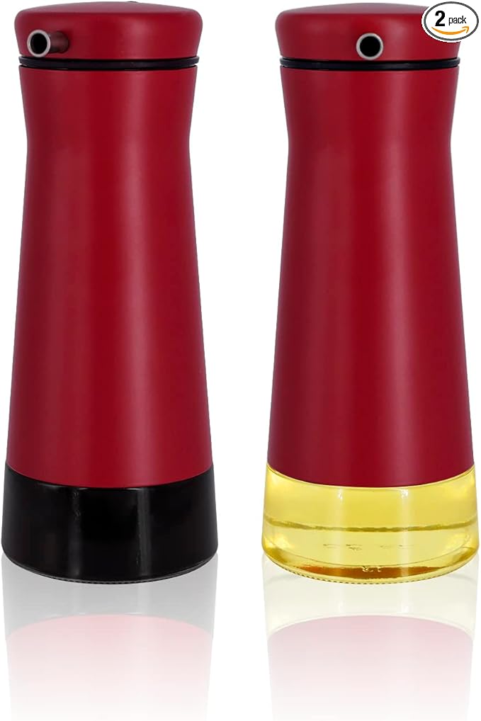 Aelga Red Oil And Vinegar Dispenser Set - 2 Pack Oil Dispenser Bottle for Kitchen with No-Drip- Red Kitchen Decor and Accessories for Home Restaurants Weddings