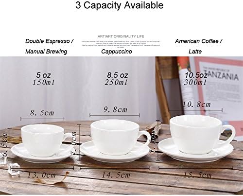 Cappuccino Barista Latte Art Cup and Saucer New Bone China for Coffee Shop (Glossy Light Blue, 8.5 oz)