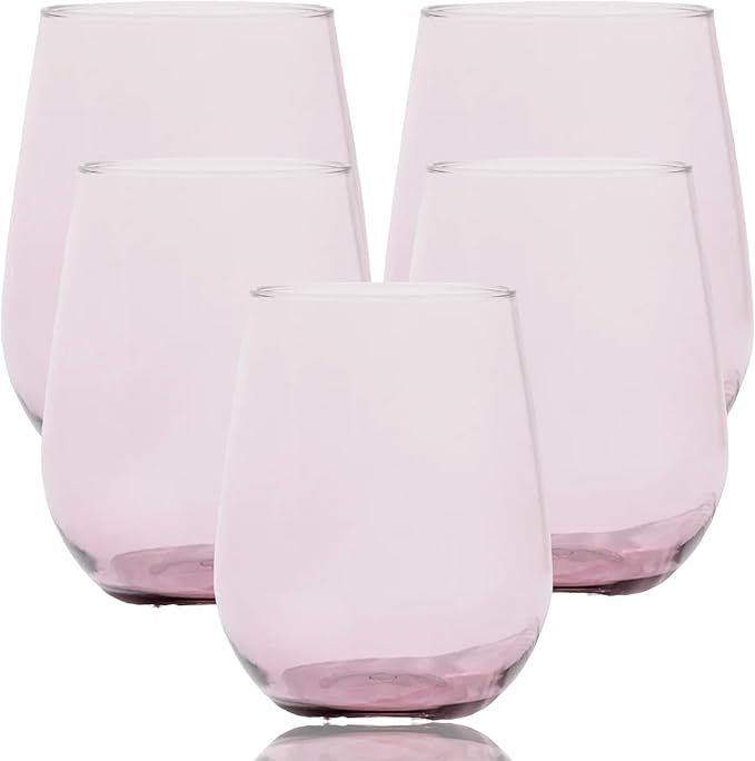 36 piece Stemless Unbreakable Crystal Clear Plastic Wine Glasses Set of 36 (12 Ounces - Pink)