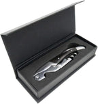 The Wine Chic Premium Professional Corkscrew Wine Opener with Elegant Wood Handle, Manual Wine Key with Foil Knife and Cap Bottle Opener for Bartenders, Waiters and Sommeliers (Black)