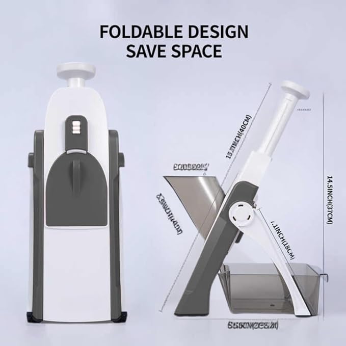 5-in-1 Safe Mandoline Slicer – Compact Foldable Vegetable & French Fry Cutter Mandoline Food Slicer Adjustable Thickness from 0.1 to 8mm for Kitchen, Ideal for Fruits, Vegetables, and Potatoes