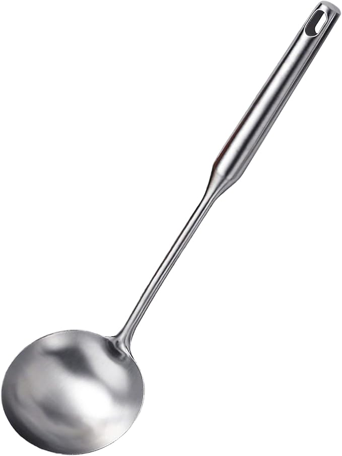 Soup Ladle, Metal 316 Stainless Steel Kitchen Ladles Spoon, Large Cooking Ladel Kitchen Utensil Long Handle Deep Spoons for Soup Stirring Serving