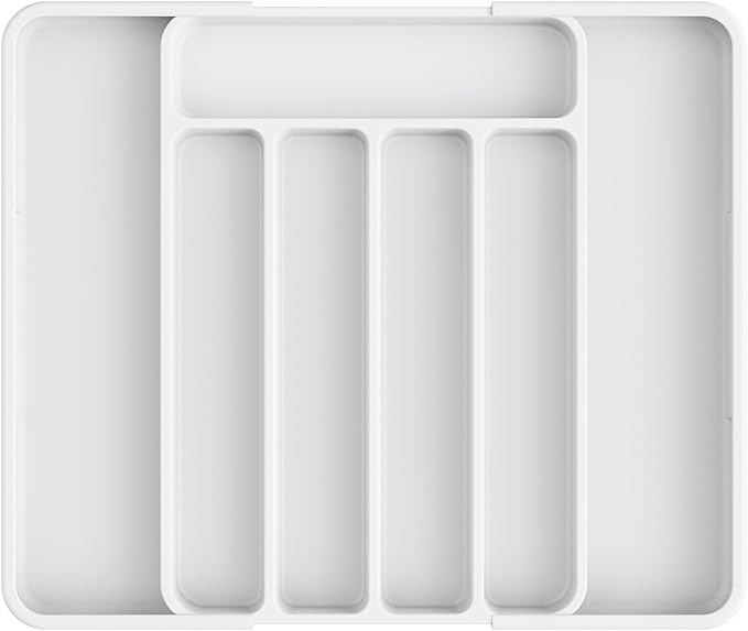 Kitsure Cutlery Drawer Organiser for Kitchen - Adjustable Cutlery Tray for Effortless Utensil Sorting, Versatile Kitchen Storage & Organisation Solution, 12.13" x 1.54" x 8.07"~13.90", White