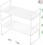 Expandable Cabinet Storage Shelf Stackable Organizer Rack for Kitchen Bathroom Pantry Spice Cupboard Countertop Home Office Desk Heavy Duty Nonslip White Small 2 PACK