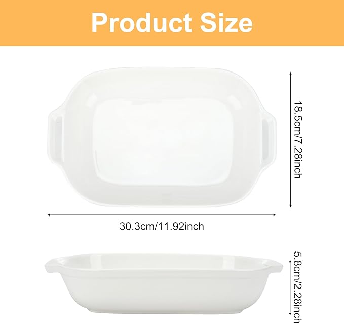 Casserole Dishes for Oven, 12 inch Ceramic Baking Dish Rectangular Lasagna Pan with Handles Ceramic Bakeware Porcelain Baking Pan Microwave and Oven Safe (White)