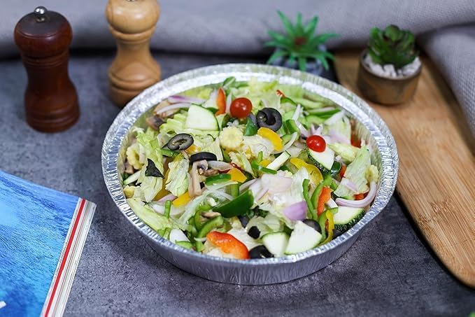 7” Round Aluminum Foil Pans - 100 Pack without Lid | Disposable Deep-Sided Baking Pans Ideal for food storage, Baking, Grilling, Cooking, Catering & Prepping. (100, No lid)